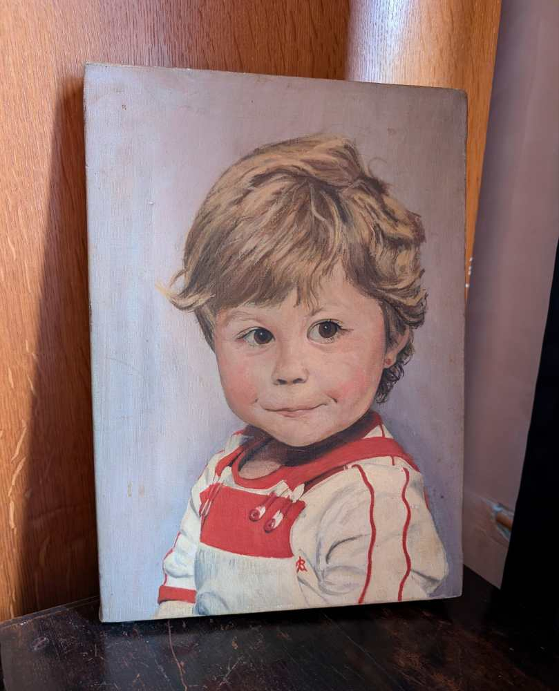 Original midcentury painting of young girl - Image 18