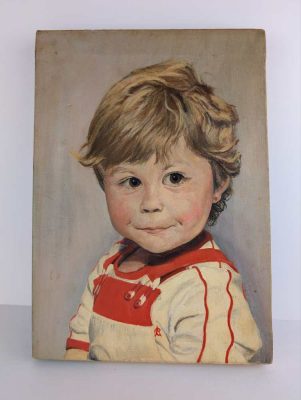 Original midcentury painting of young girl