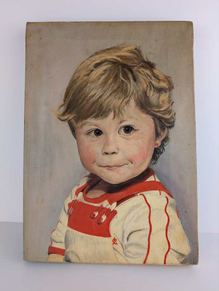 Original midcentury painting of young girl