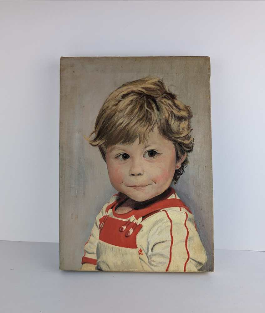 Original midcentury painting of young girl - Image 7