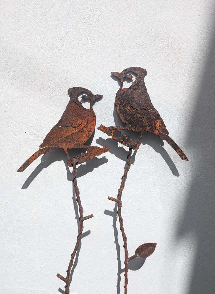 Pair of iron garden birds