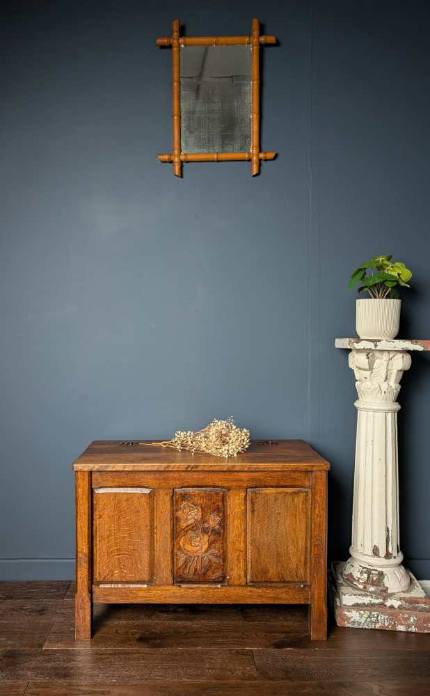 Midcentury American Oak carved coffer chest - Image 19