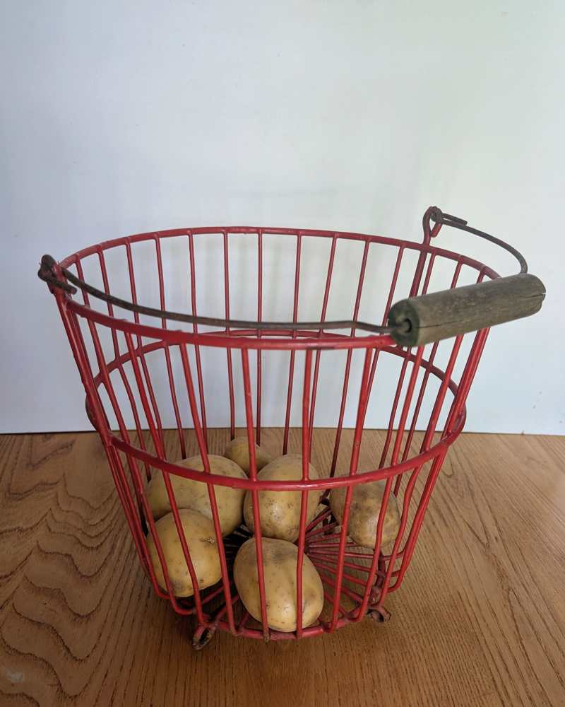 Vintage red potato pickers bucket