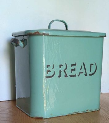 Large midcentury green enamel bread bin