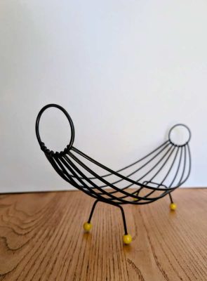 Atomic midcentury black wire sculptural fruit bowl