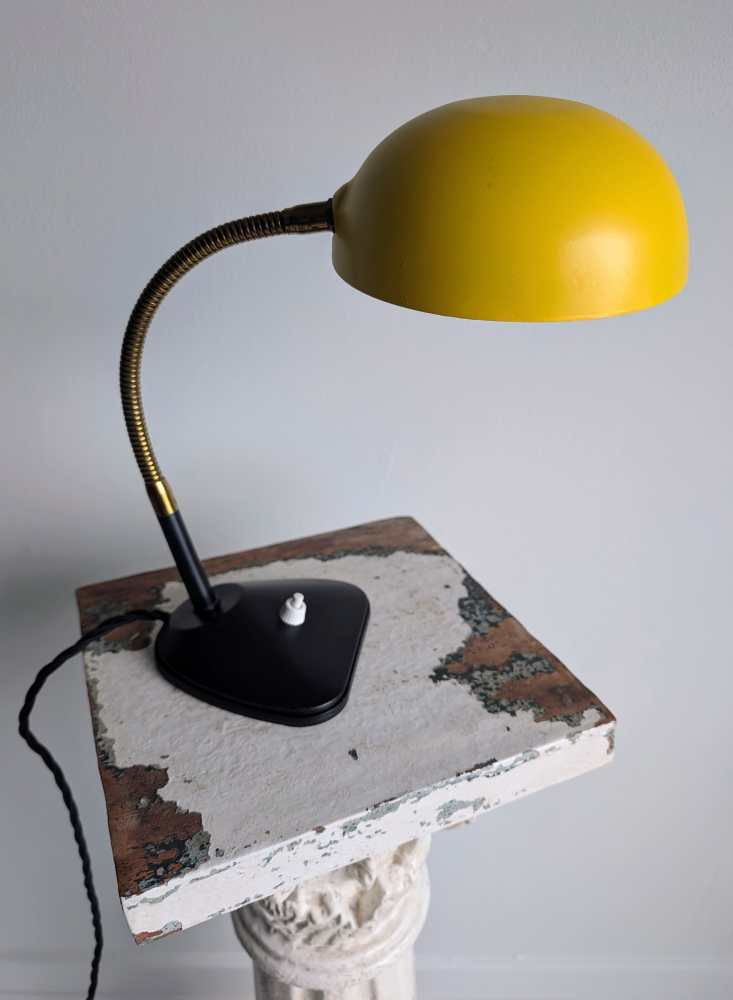 Midcentury yellow and black gooseneck lamp