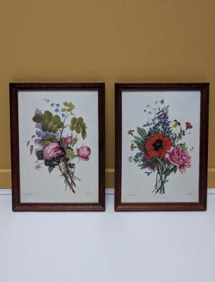 Pair of French floral prints of early 19th C. flower illustrations, after J.L. Prevost in matching wooden frames