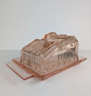 1950s pink glass butter dish
