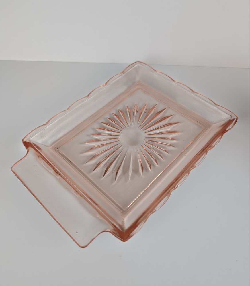 1950s pink glass butter dish - Image 4