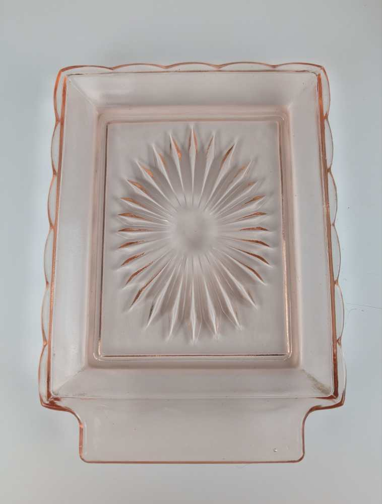 1950s pink glass butter dish - Image 10
