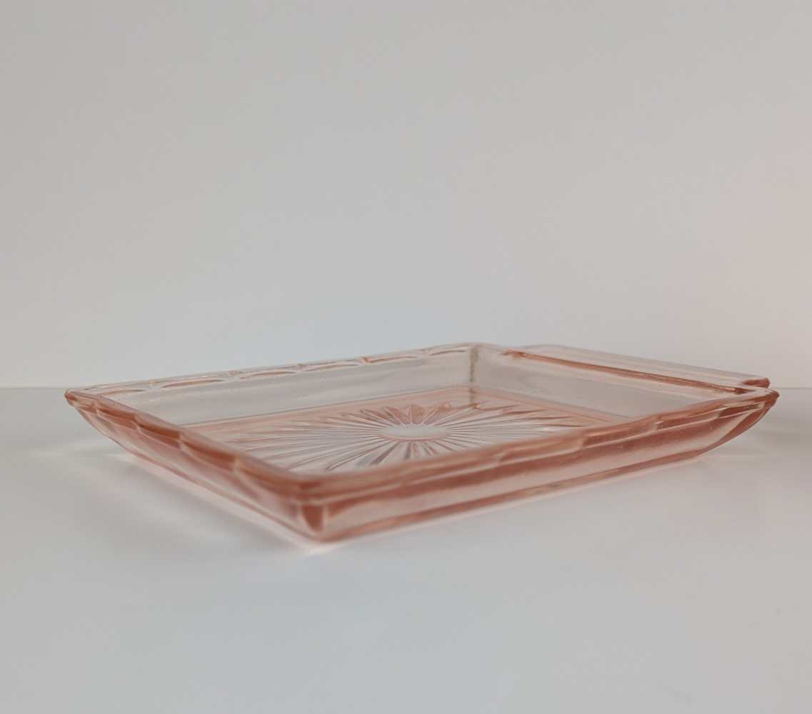1950s pink glass butter dish - Image 5