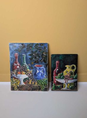 Two Oil on canvas still life paintings with wine by French artist