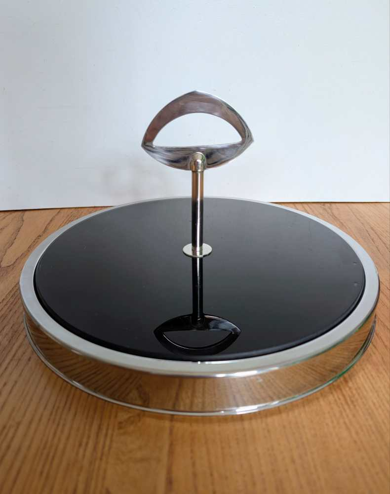 Midcentury chrome and glass lazy Susan