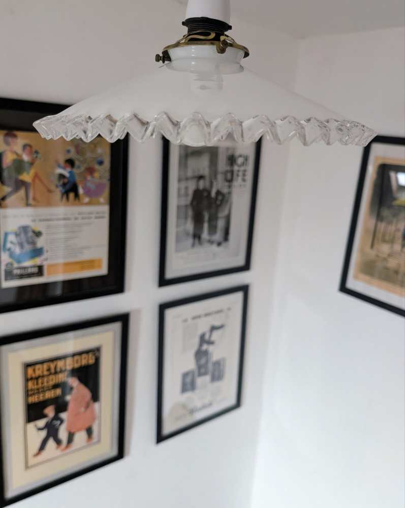 French c.1930s opaline glass pendant light shade - Image 3