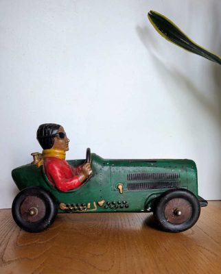 Vintage ceramic model of 1930s Bugatti car