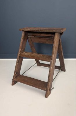 3 step early century pine and oak folding stepladder