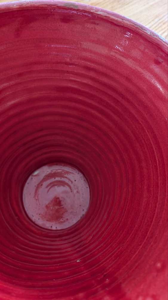 Tall stoneware dairy bowl with red interior - Image 12