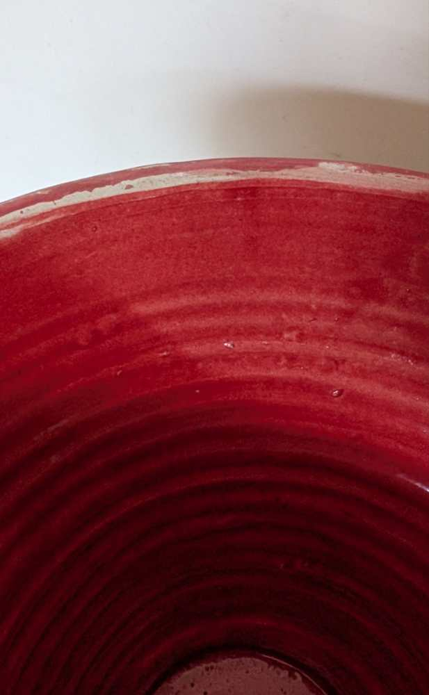 Tall stoneware dairy bowl with red interior - Image 14