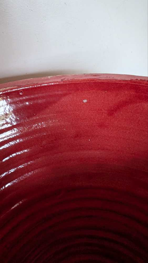 Tall stoneware dairy bowl with red interior - Image 9