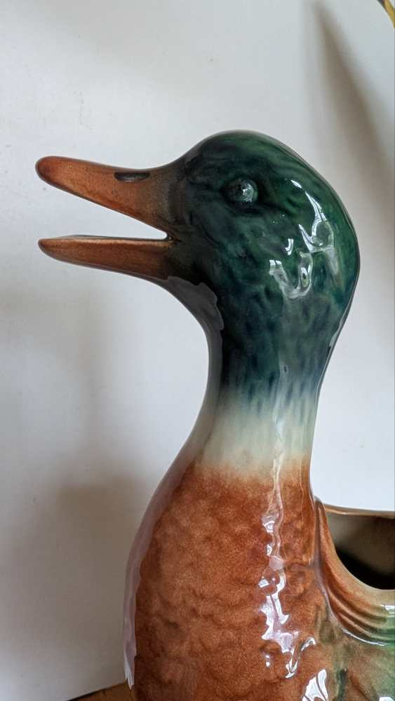 Barbotine duck absinthe water jug, St Clement, France, 1950s - Image 3