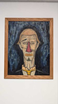 Original oil on canvas painting of 'Tete de Clown' after Bernard Buffet