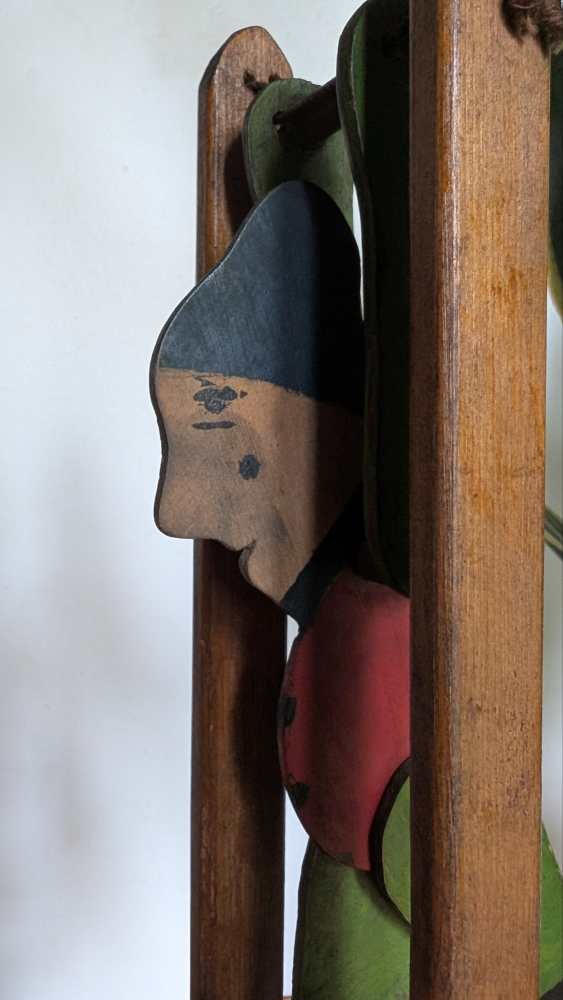 Vintage scratch-built mechanical wooden trapeze toy - Image 5