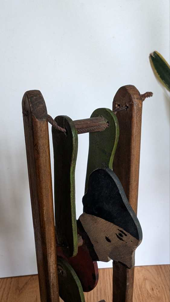 Vintage scratch-built mechanical wooden trapeze toy - Image 6