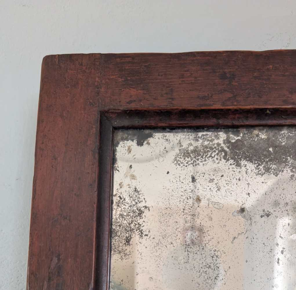 19th c. heavily foxed mirror in oak frame - Image 3
