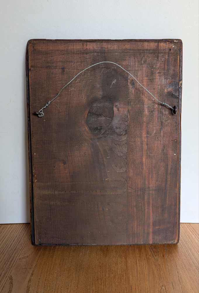 19th c. heavily foxed mirror in oak frame - Image 11