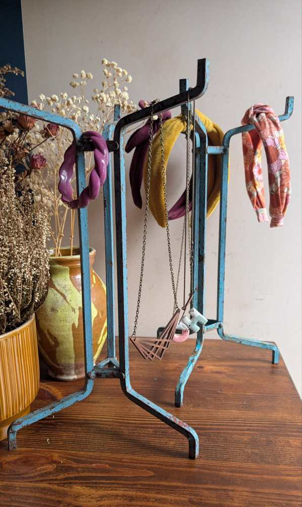 Pair of vintage blue painted steel scientific lab stands - for plants or jewellery - Image 2