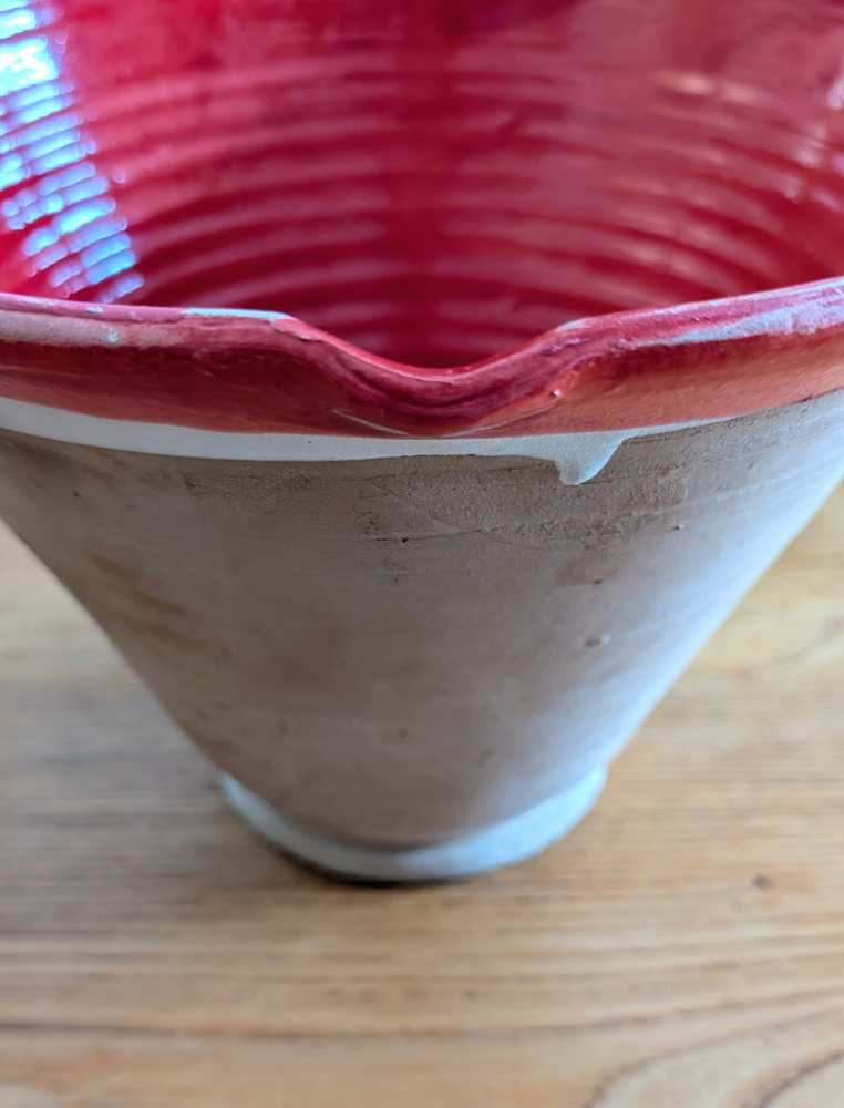 Tall stoneware dairy bowl with red interior - Image 5