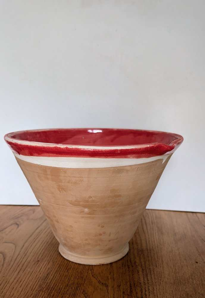 Tall stoneware dairy bowl with red interior - Image 7