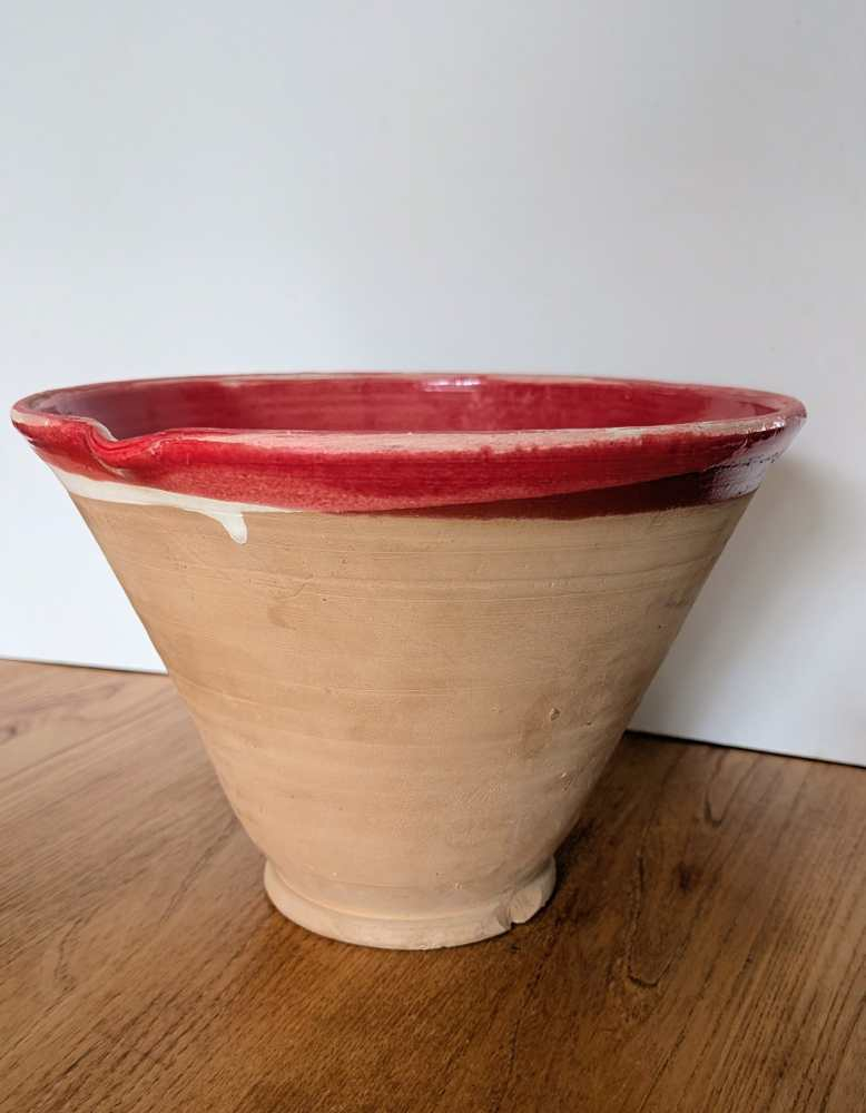 Tall stoneware dairy bowl with red interior - Image 11
