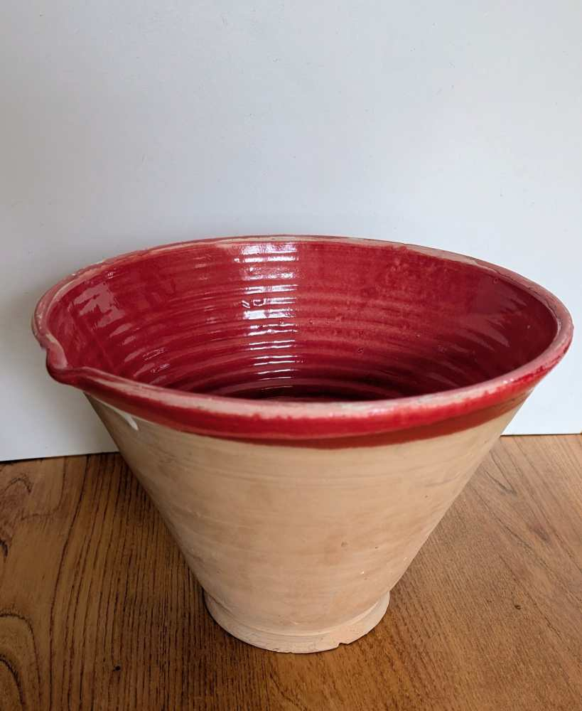 Tall stoneware dairy bowl with red interior - Image 13