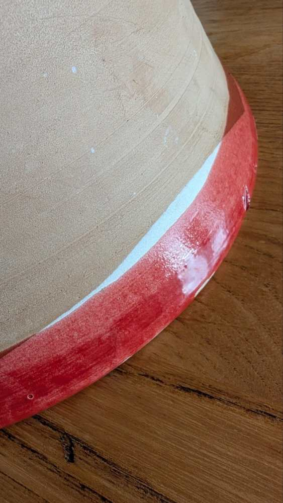 Tall stoneware dairy bowl with red interior - Image 10