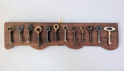 12 French antique & vintage furniture keys on mountable wood panel