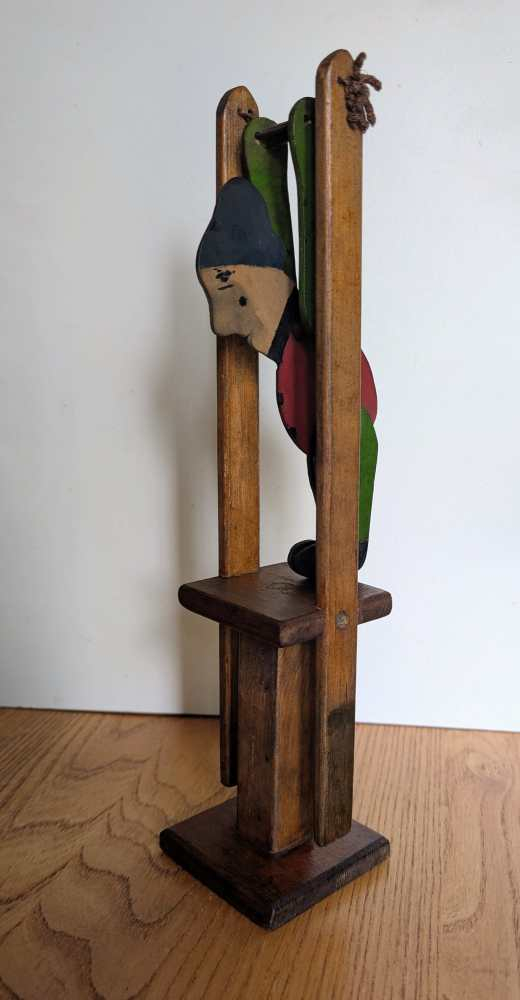 Vintage scratch-built mechanical wooden trapeze toy - Image 3