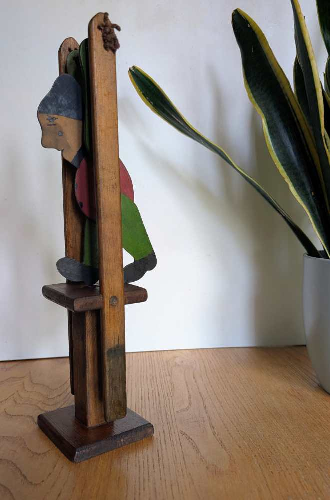 Vintage scratch-built mechanical wooden trapeze toy - Image 2