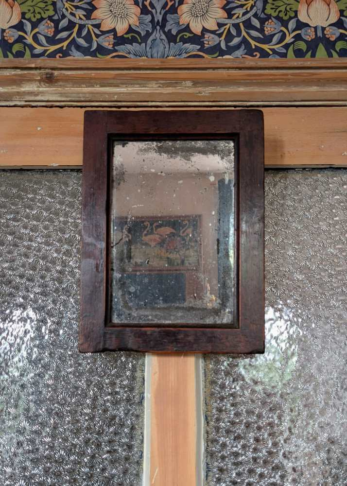 19th c. heavily foxed mirror in oak frame - Image 7