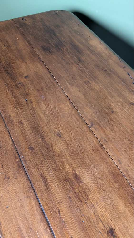 Square pine and mahogany 19th C. dining table on brass casters - Image 10