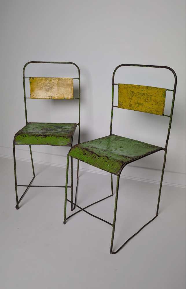 Pair of midcentury industrial painted metal chairs - Image 22