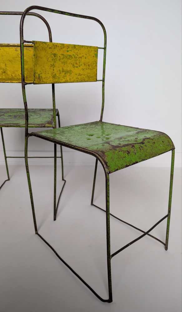 Pair of midcentury industrial painted metal chairs - Image 11