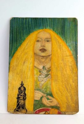 Yellow haired woman, original portrait painting