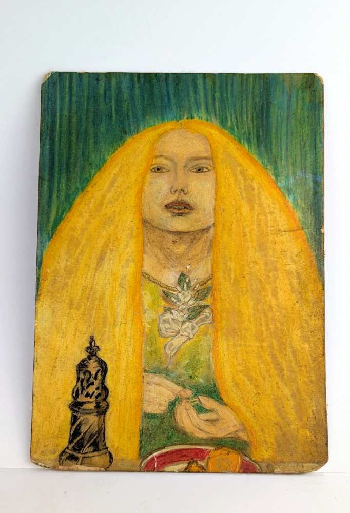 Yellow haired woman, original portrait painting