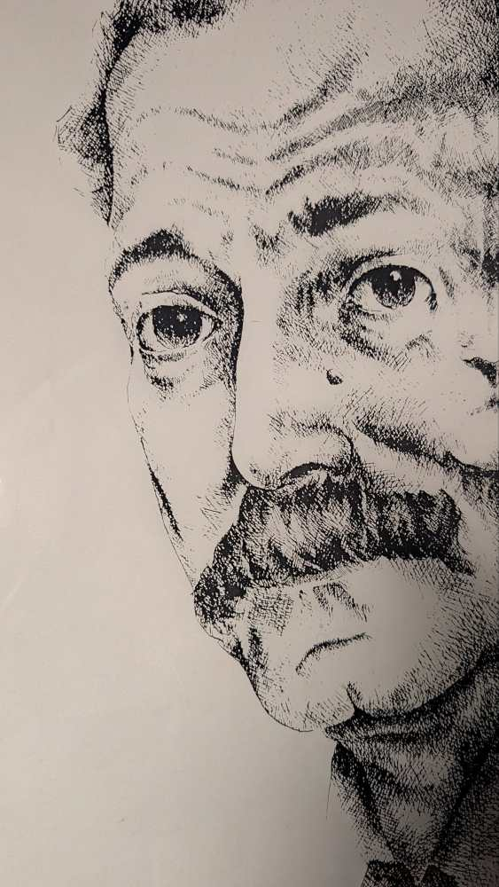 1960s Georges Brassens merged with a cat, illustration in midcentury frame - Image 4