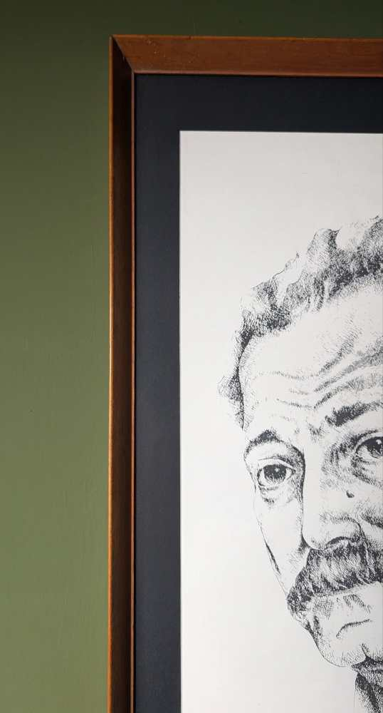 1960s Georges Brassens merged with a cat, illustration in midcentury frame - Image 3