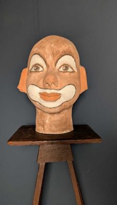 Large French painted terracotta Clown head
