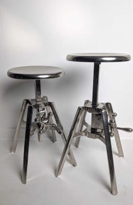 Pair of over-engineered chrome stools