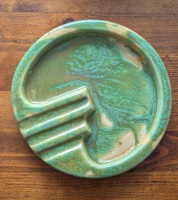 Art Deco mottled green ashtray