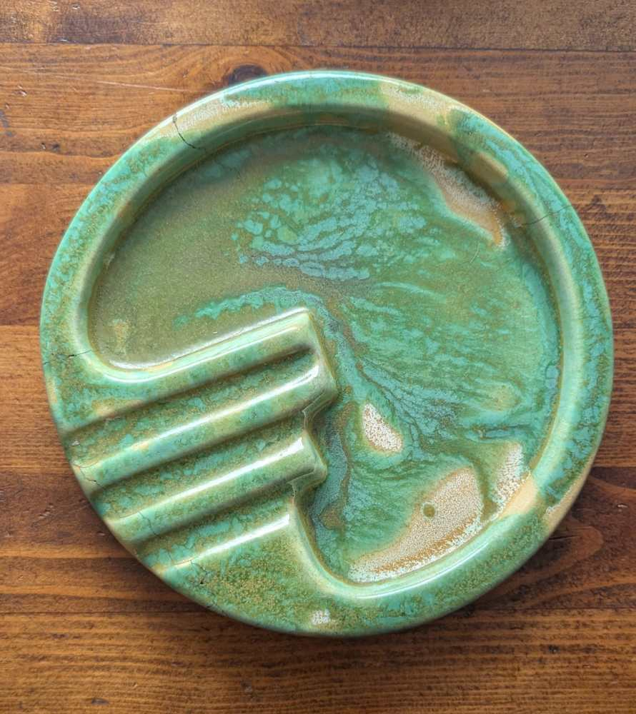 Art Deco mottled green ashtray